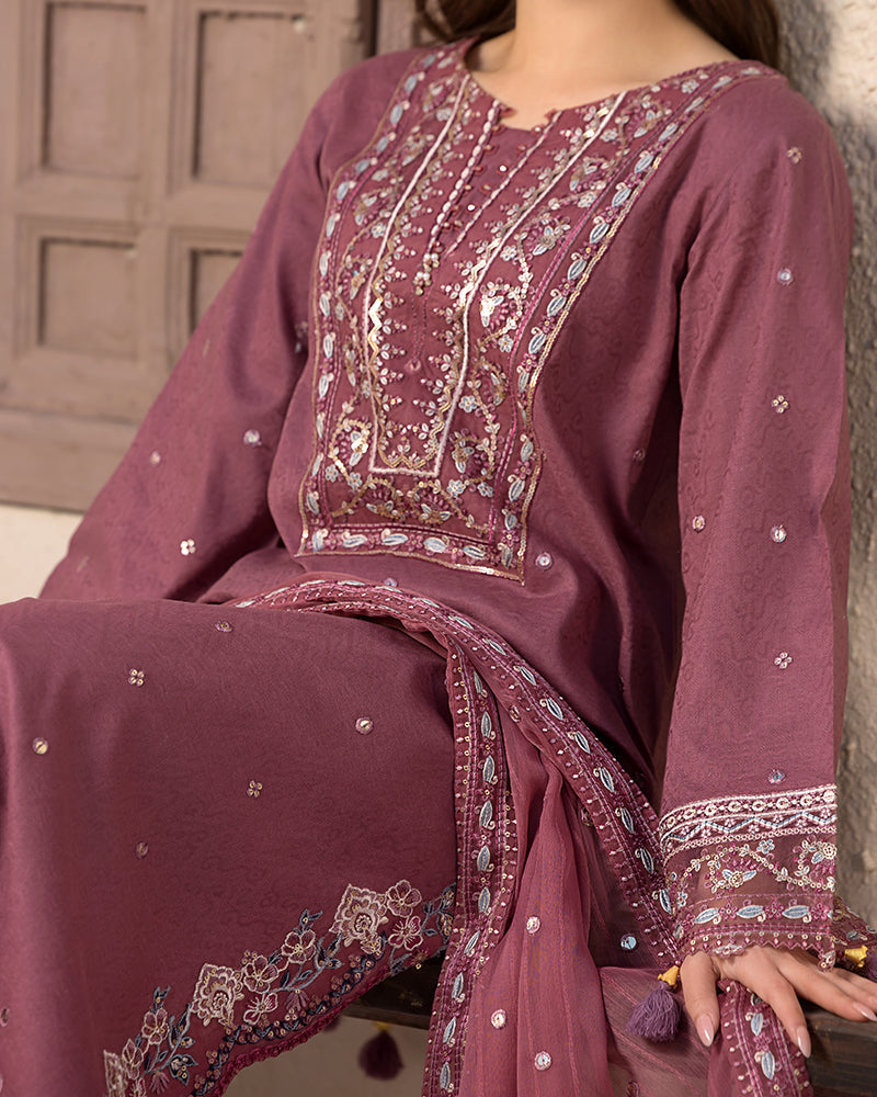 ALLY’S Unstitched Dhanak 3PC With Embroidered Shawl