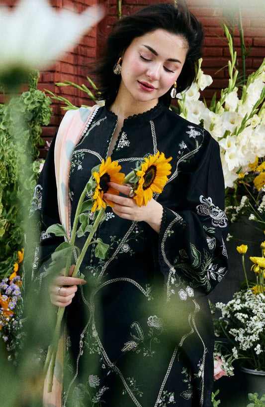 ZARA SHAH JAHAN - 3PC DHANAK EMBROIDERED SHIRT WITH PRINTED SHAWL AND PLAIN TROUSER