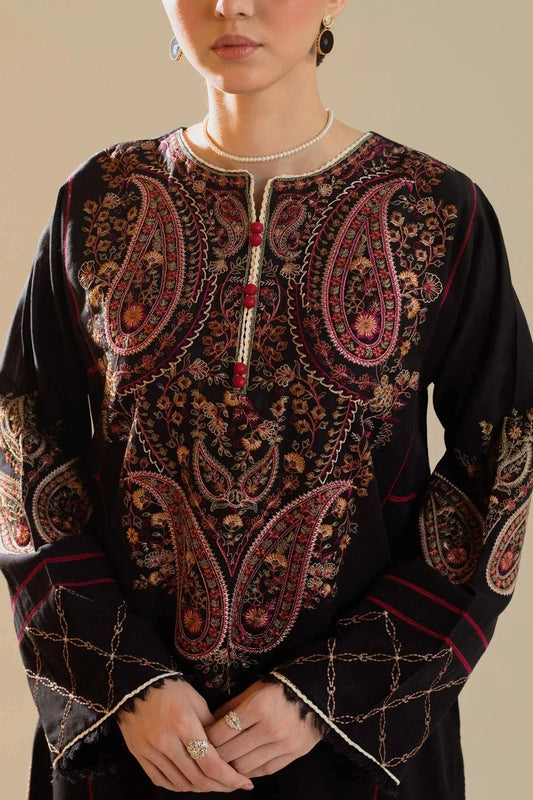 ZARA SHAH JAHAN - 3PC DHANAK EMBROIDERED SHIRT WITH PRINTED SHAWL AND TROUSER