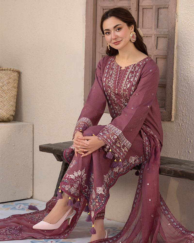 ALLY’S Unstitched Dhanak 3PC With Embroidered Shawl