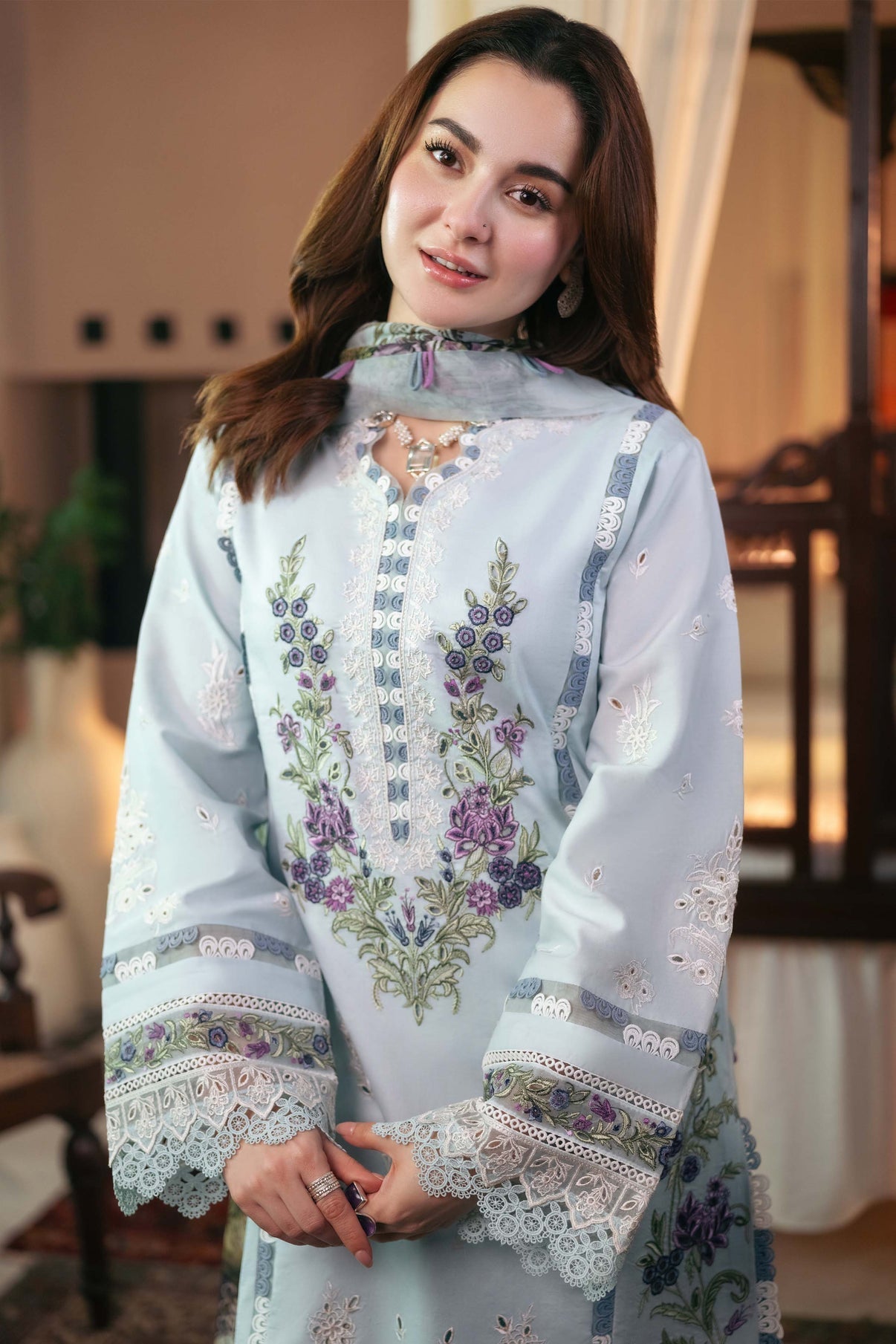 JADE Unstitched Dhanak Embroidered 3PC With Printed Shawl