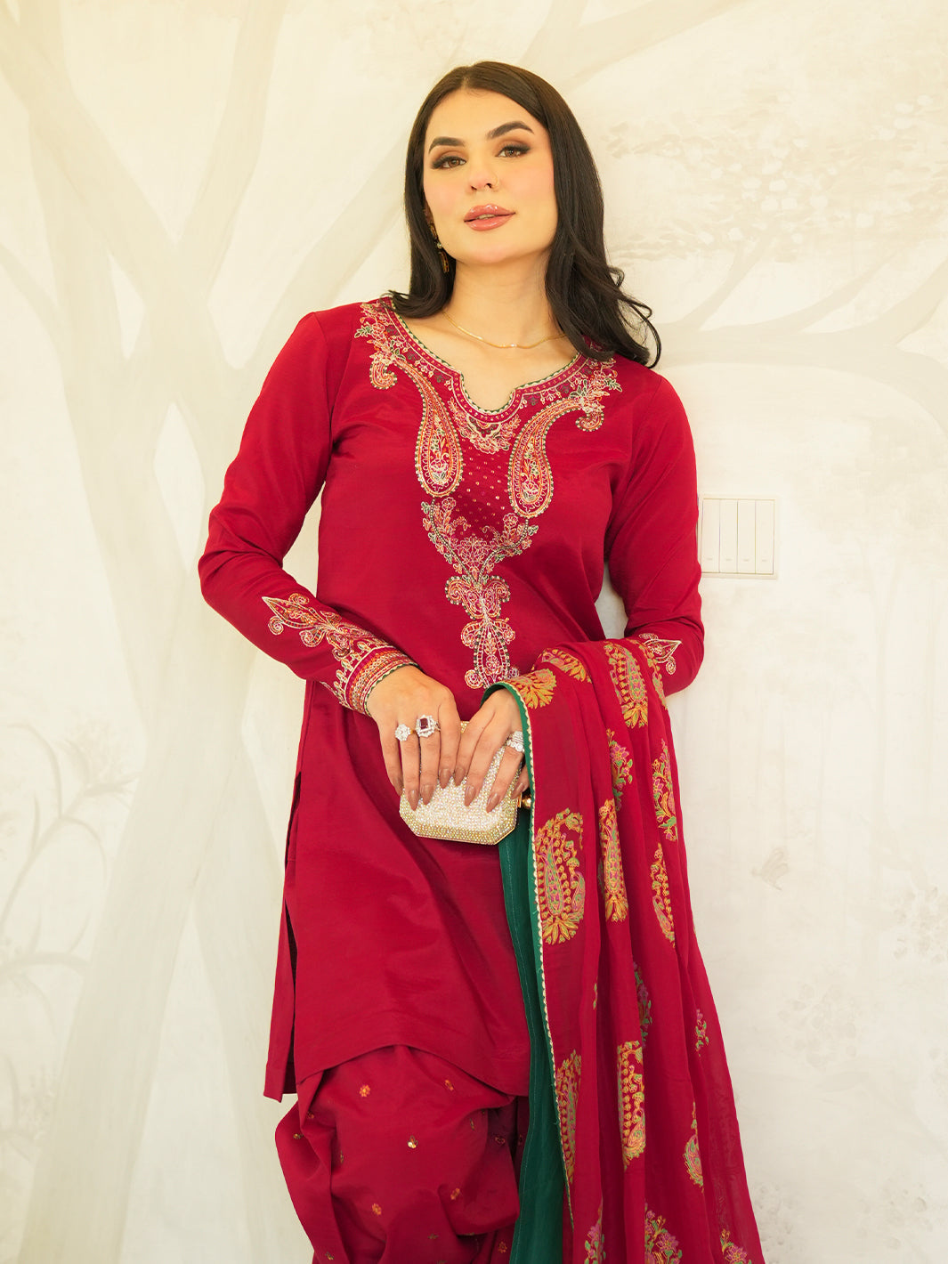NOOR -E -KHAS Unstitched Dhanak 3PC With Printed Shawl & EMBROIDERED TROUSER