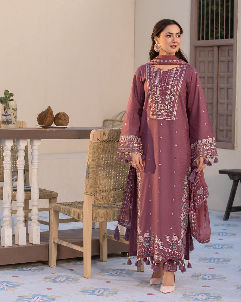 ALLY’S Unstitched Dhanak 3PC With Embroidered Shawl