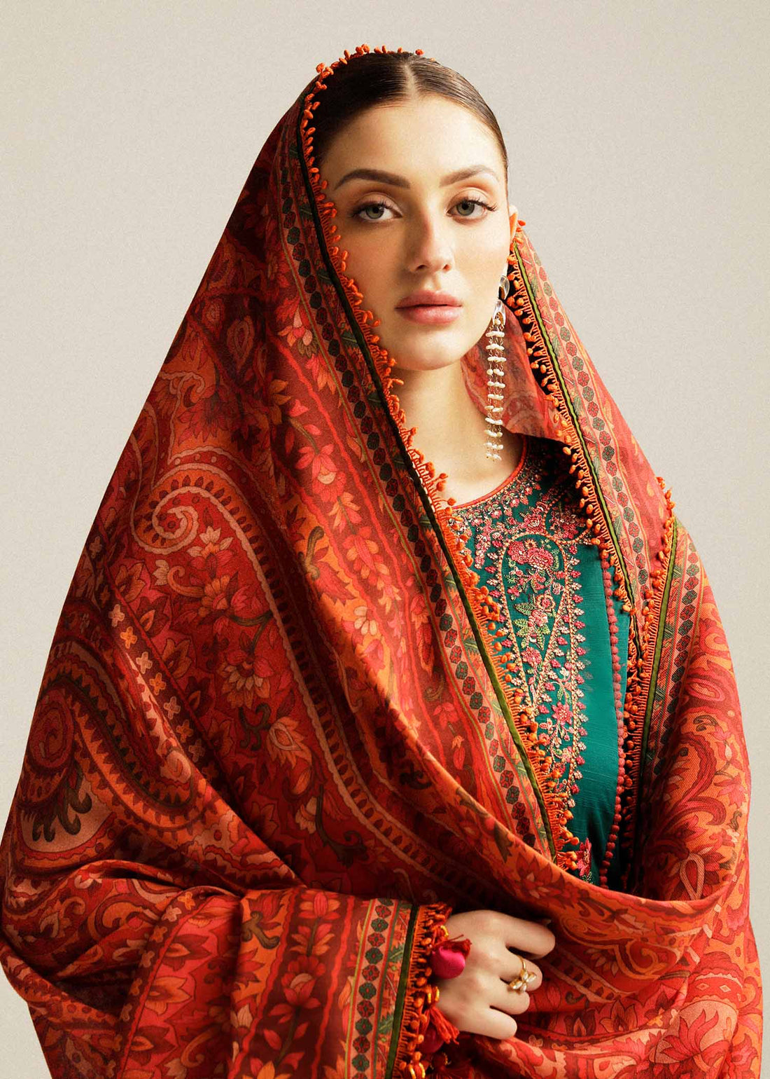 Hussain Rehar Unstitched Dhanak 3PC With Printed Shawl