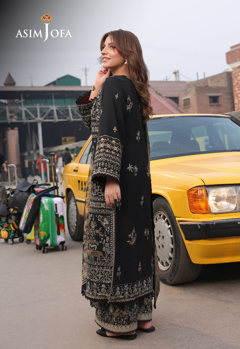 ASIM jOFA UNSTITCHED DHANAK EMBROIDERED 3PC WITH PRINTED SHAWL & PLAIN TROUSER
