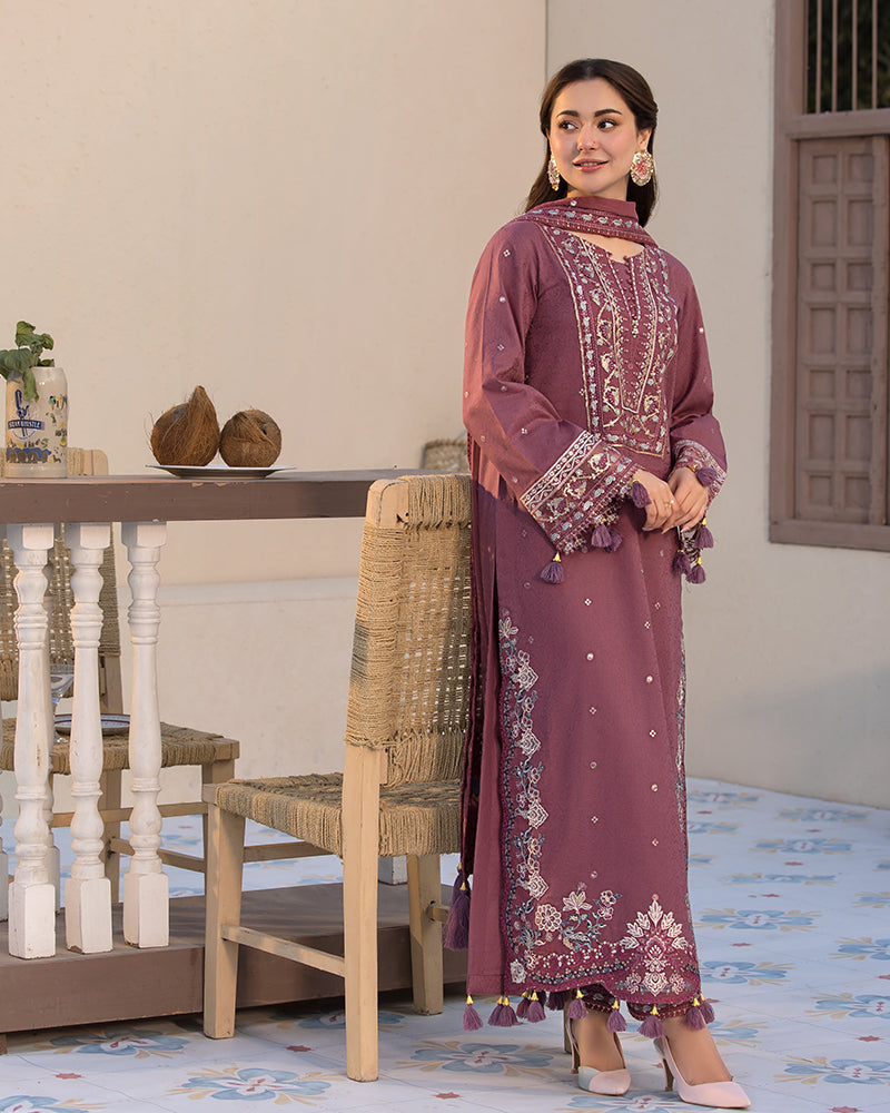 ALLY’S Unstitched Dhanak 3PC With Embroidered Shawl