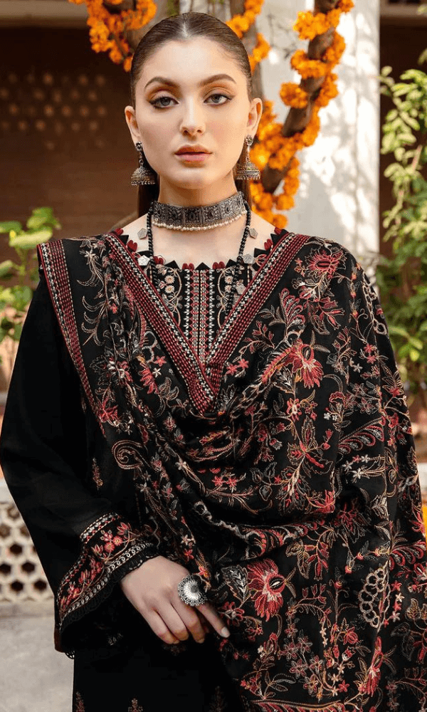 BAREEZE WINTER DHANAK UNSTITCHED 3PC WITH HEAVY EMBROIDERED SHAWL