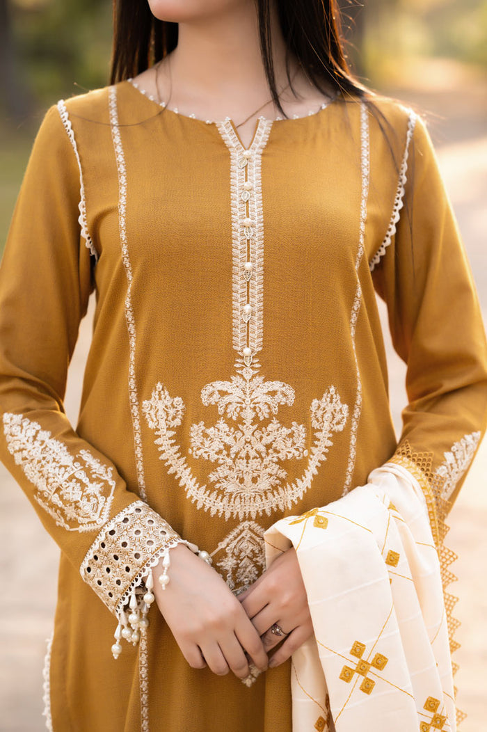 LIBAAS WINTER UNSTITCHED EMBROIDERED DHANAK 3PC WITH DHANAK EMBROIDERED SHAWL
