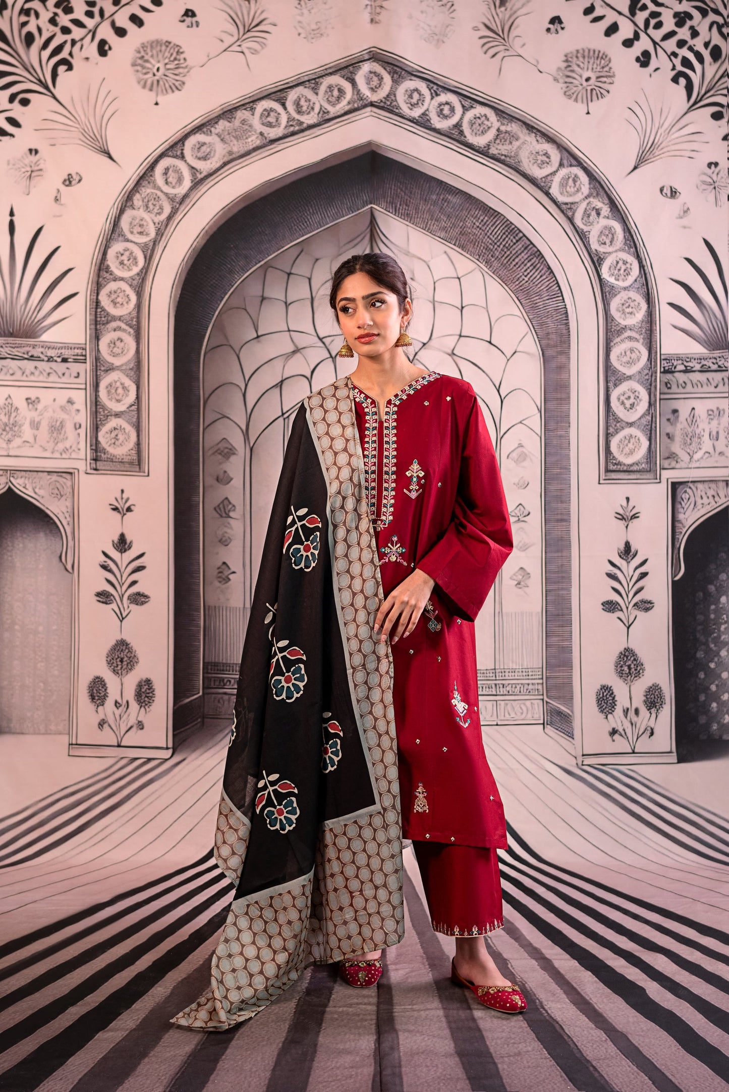 Urge - 3PC Unstitched Dhanak Embroidered Shirt with Printed Wool Shawl and Trouser