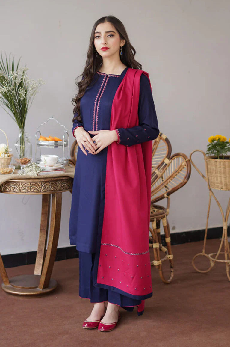 Aisling - 3PC Unstitched Dhanak Embroidered Shirt with Patti Work Dupatta and Trouser