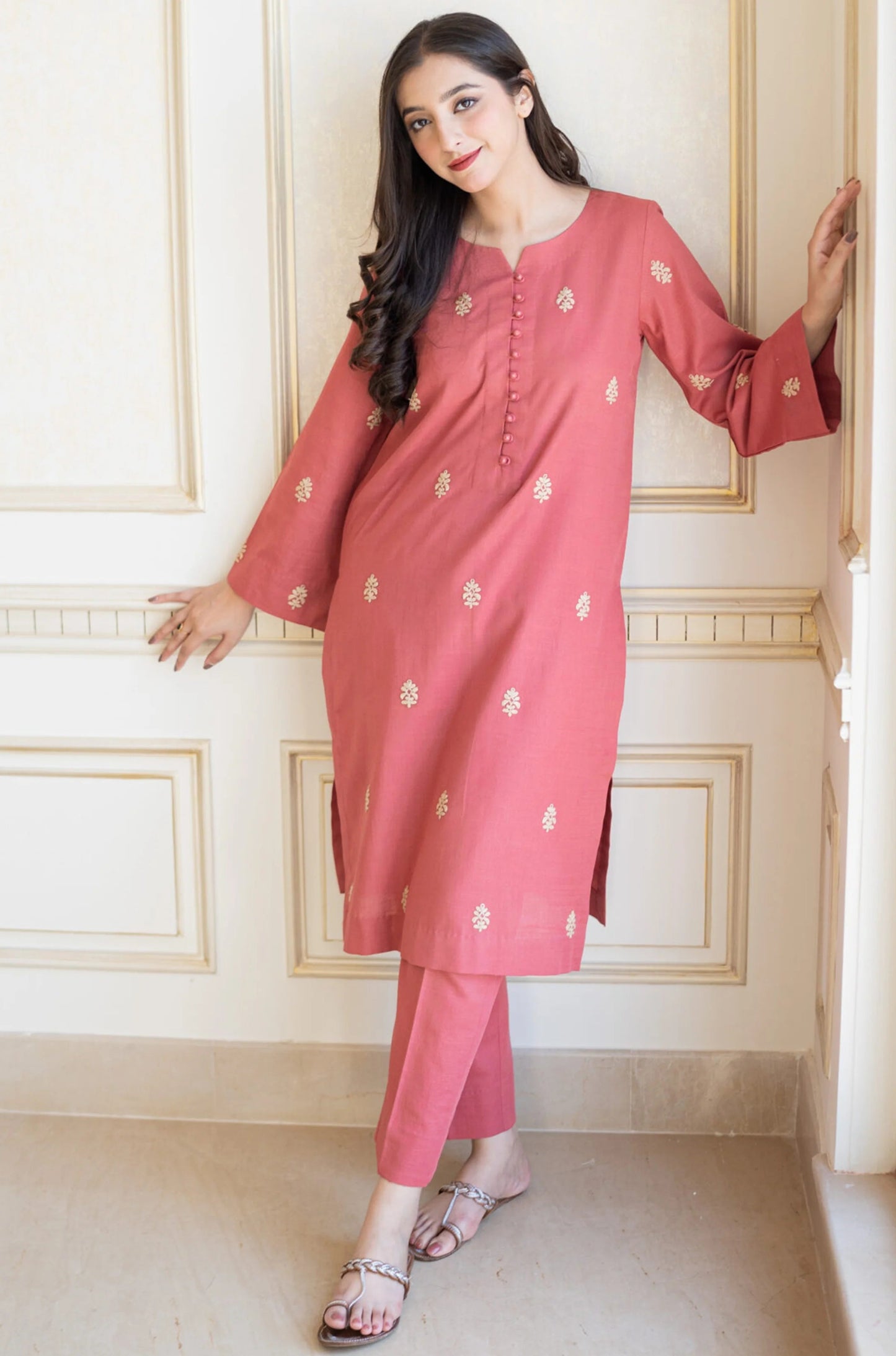 Aisling - 3PC Unstitched Dhanak Embroidered Shirt with Dhanak Shawl and Trouser