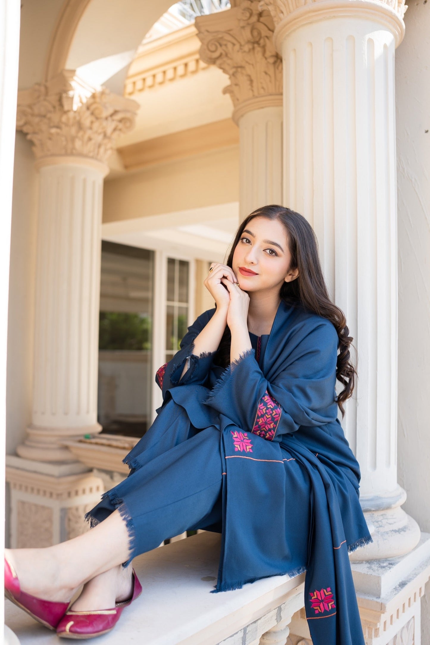 Aisling - 3PC Unstitched Dhanak Embroidered Shirt with Dhanak Embroidered Shawl and Trouser
