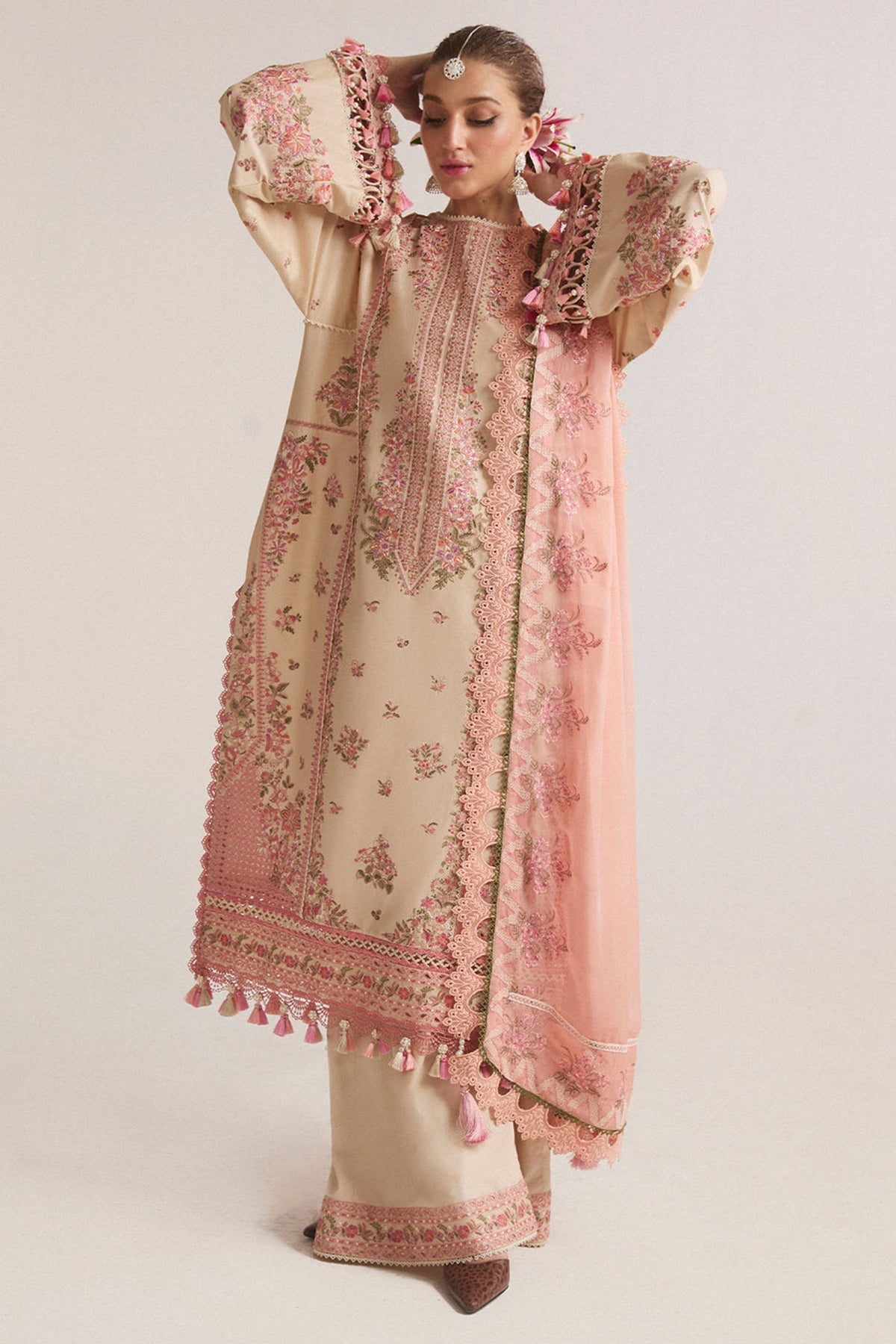 Hussain Rehar Unstitched Dhanak 3PC With Embroidered Shawl