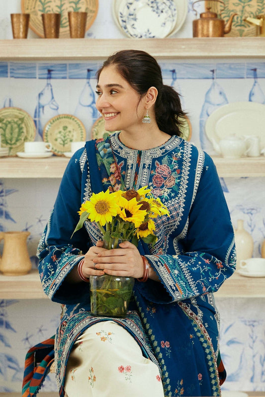 ZARA SHAJAHAN - 3PC EMBROIDERED DHANAK WITH PRINTED WOOL SHAWL