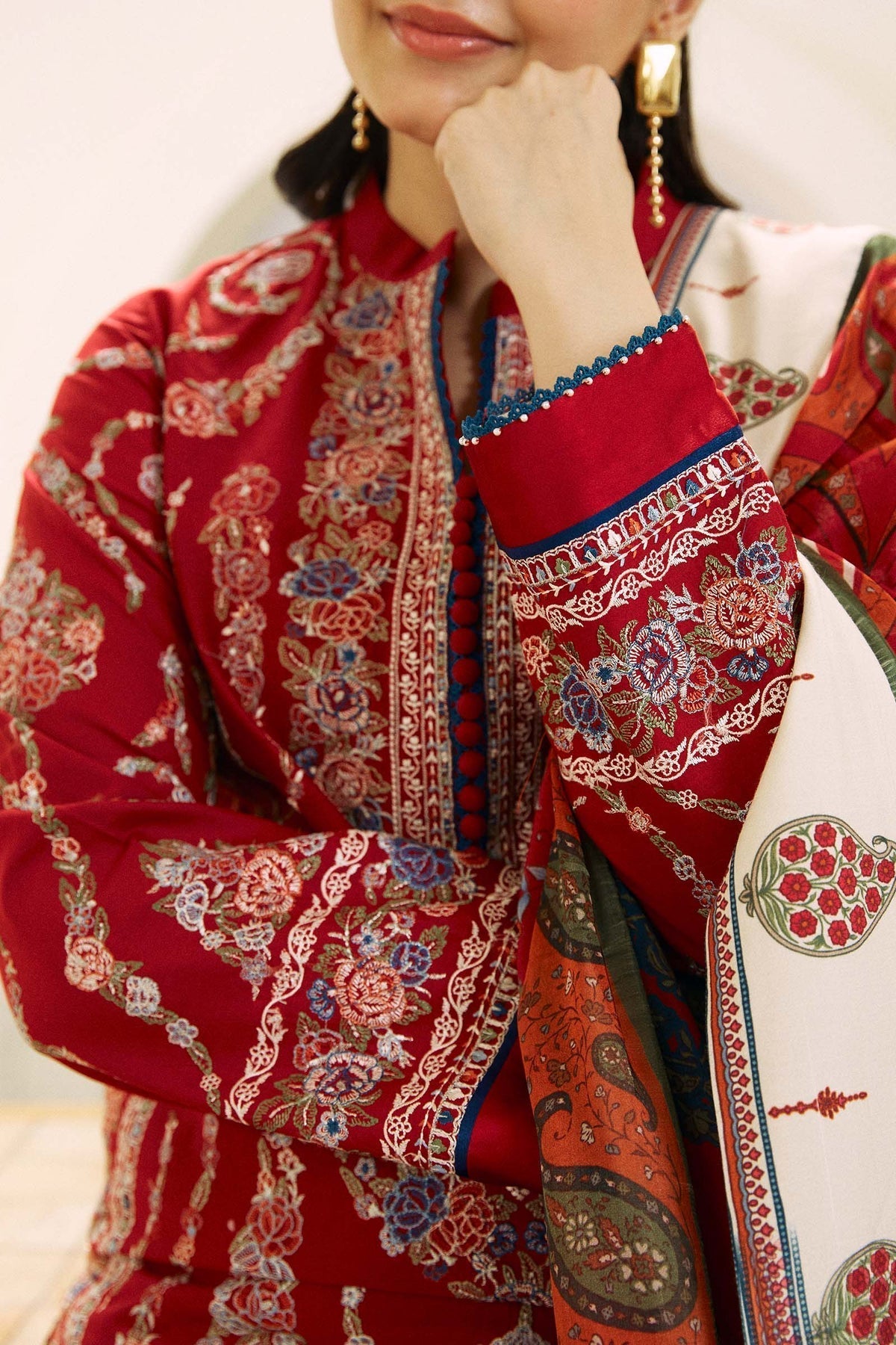 ZARA SHAJAHAN - 3PC EMBROIDERED DHANAK WITH PRINTED WOOL SHAWL