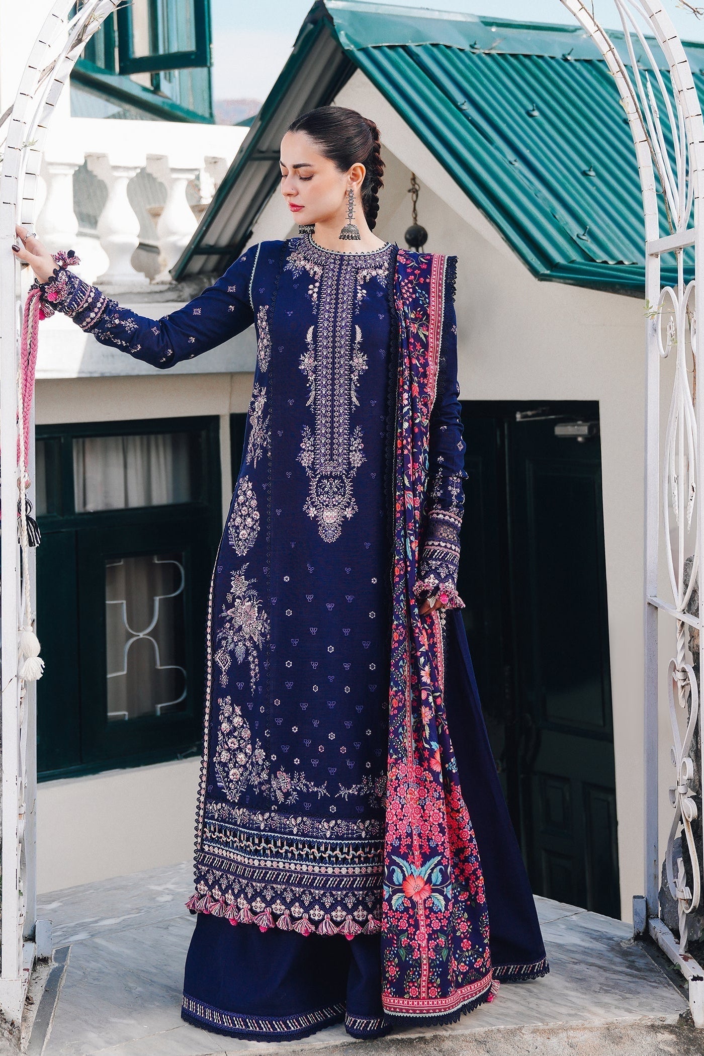 Hussain Rehar - UNSTITCHED 3PC Embroidered Dhanak Suit with Printed Shawal (SYT-188)