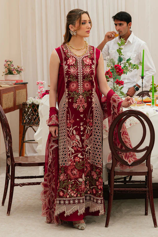 MAHNUR- 3PC LAWN EMBROIDERED SHIRT WITH KHADDI NET EMBROIDERED READY TO WEAR DUPATTA (SYT-424)