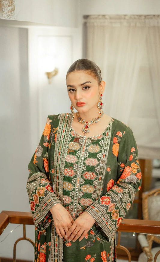 ANEELA’S UNSTITCHED SHAMOOZ SILK 3PC WITH READY TO WEAR SILK DUPATTA