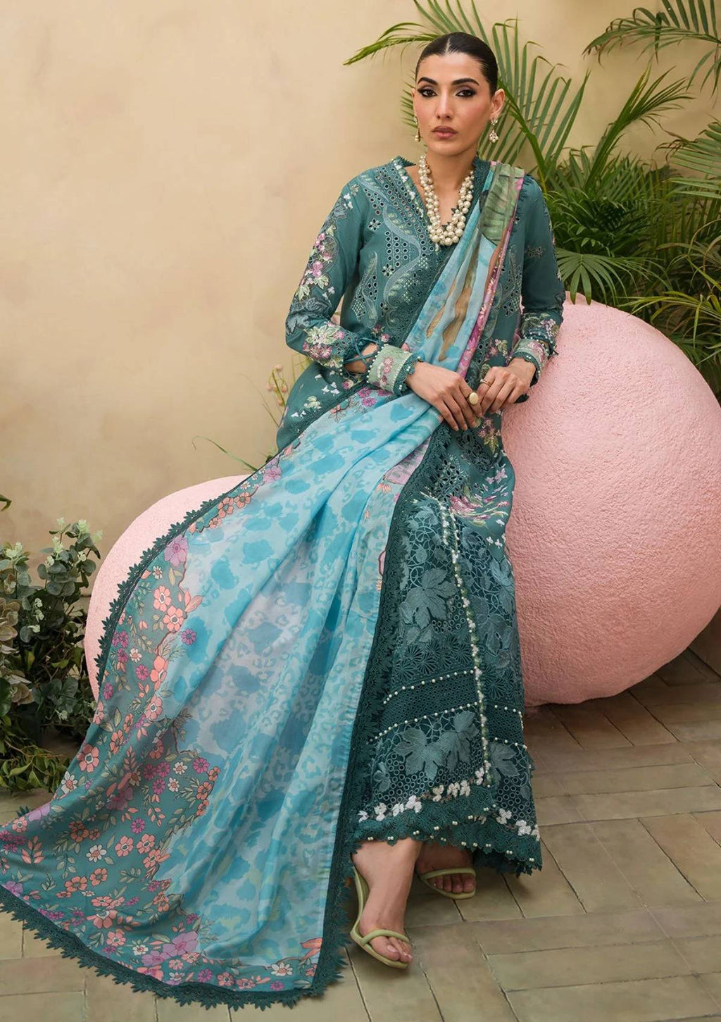 AFROZEH - 3PC LAWN EMBROIDERED SHIRT WITH PRINTED CHIFFON EMBROIDERED READY TO WEAR DUPATTA (SYT-427)