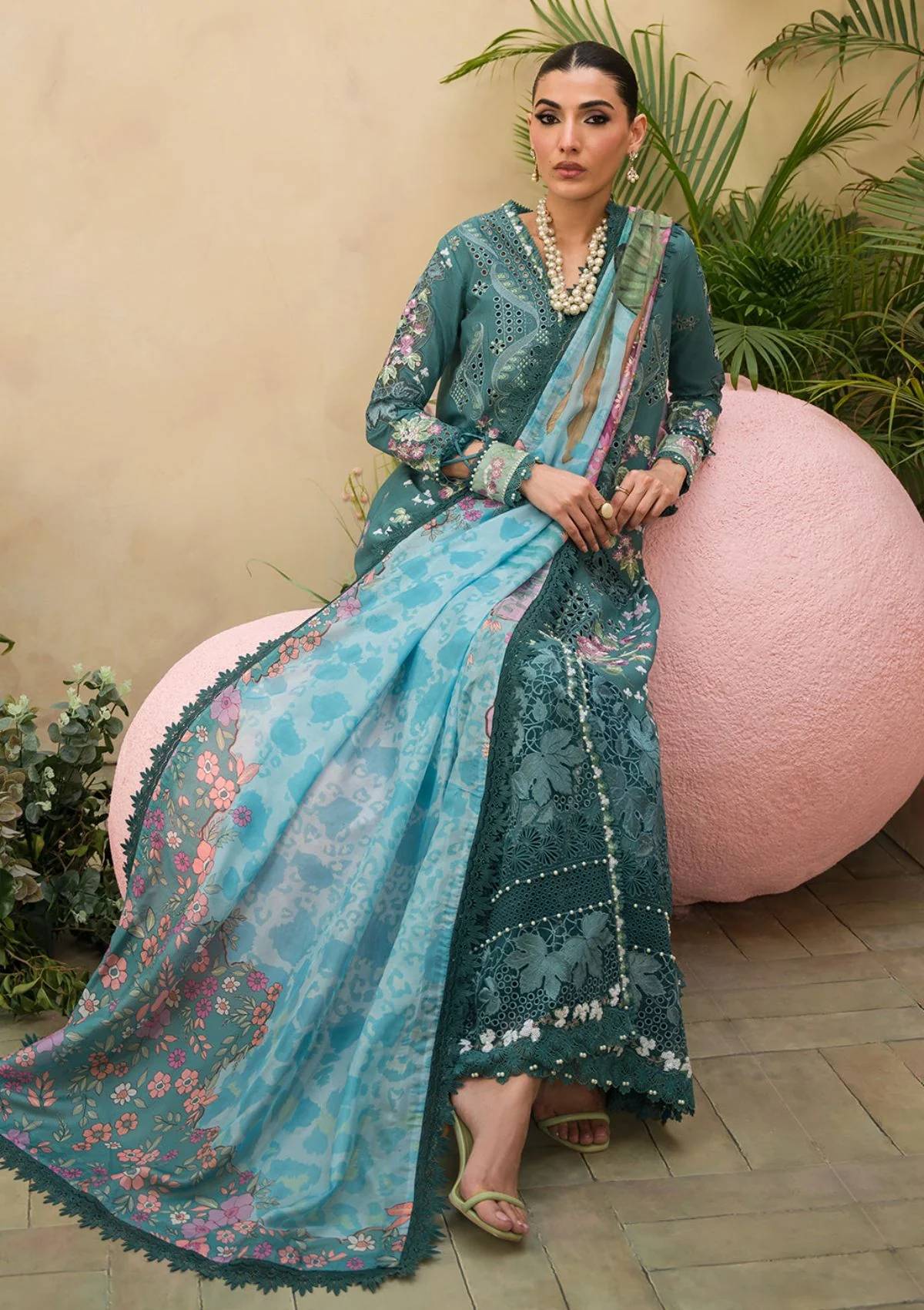 AFROZEH - 3PC LAWN EMBROIDERED SHIRT WITH PRINTED CHIFFON EMBROIDERED READY TO WEAR DUPATTA (SYT-427)