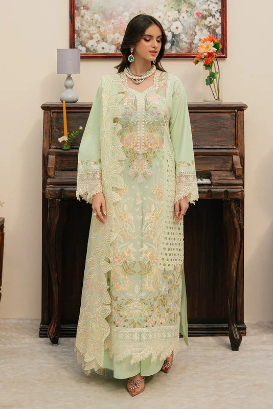 MAHNUR - 3PC LAWN EMBROIDERED SHIRT WITH KHADDI NET EMBROIDERED READY TO WEAR DUPATTA (SYT-428)