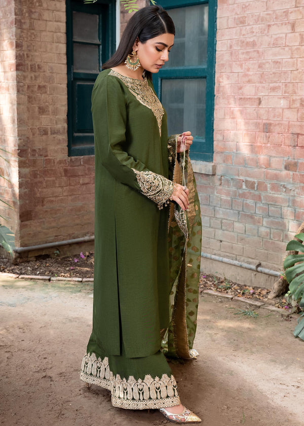 RANG E HAYA LUXURY SHAMOOZ SILK 3PC WITH BANARSI ORGANZA DUPATTA