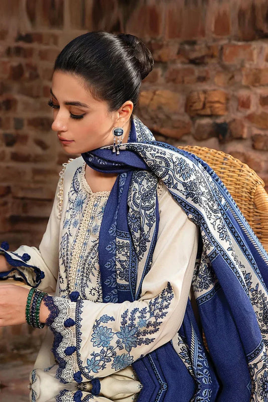Maria B - 3PC Unstitched Dhanak Embroidered Shirt with Printed Wool Shawl and Trouser