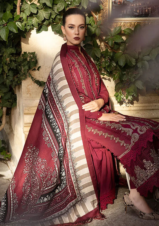 Maria B - 3PC Unstitched Dhanak Embroidered Shirt with Printed Wool Shawl and Trouser