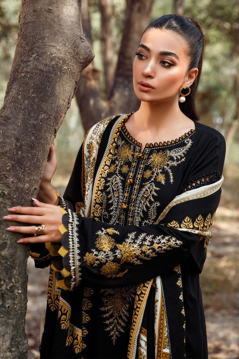 Maria B - 3PC Unstitched Dhanak Embroidered Shirt with Printed Wool Shawl and Trouser