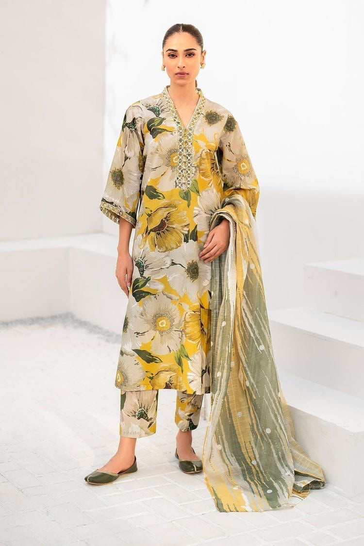 BAROUQE-3PC KARANDI PRINTED SHIRT WITH KARANDI PRINTED DUPATTA AND TROUSER