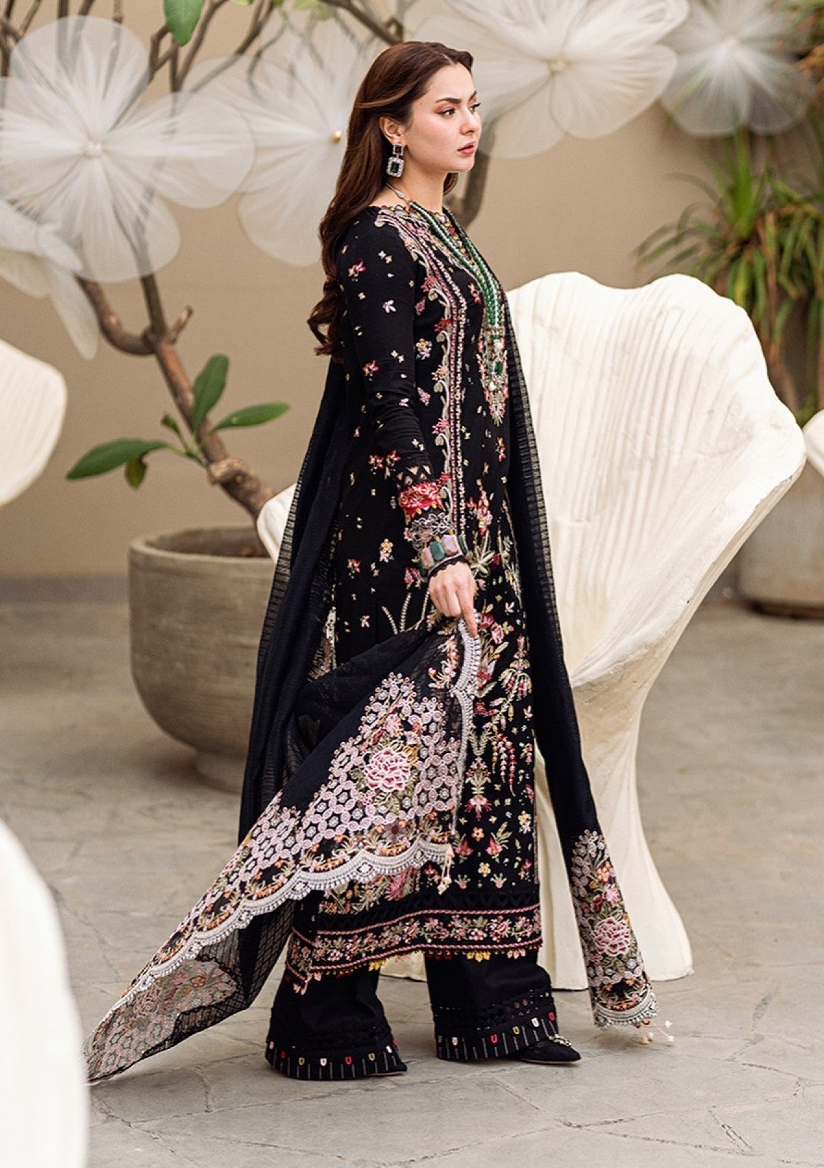 QALAMKAR WINTER UNSTITCHED DHANAK EMBROIDERED 3PC WITH EMBROIDERED SHAWL