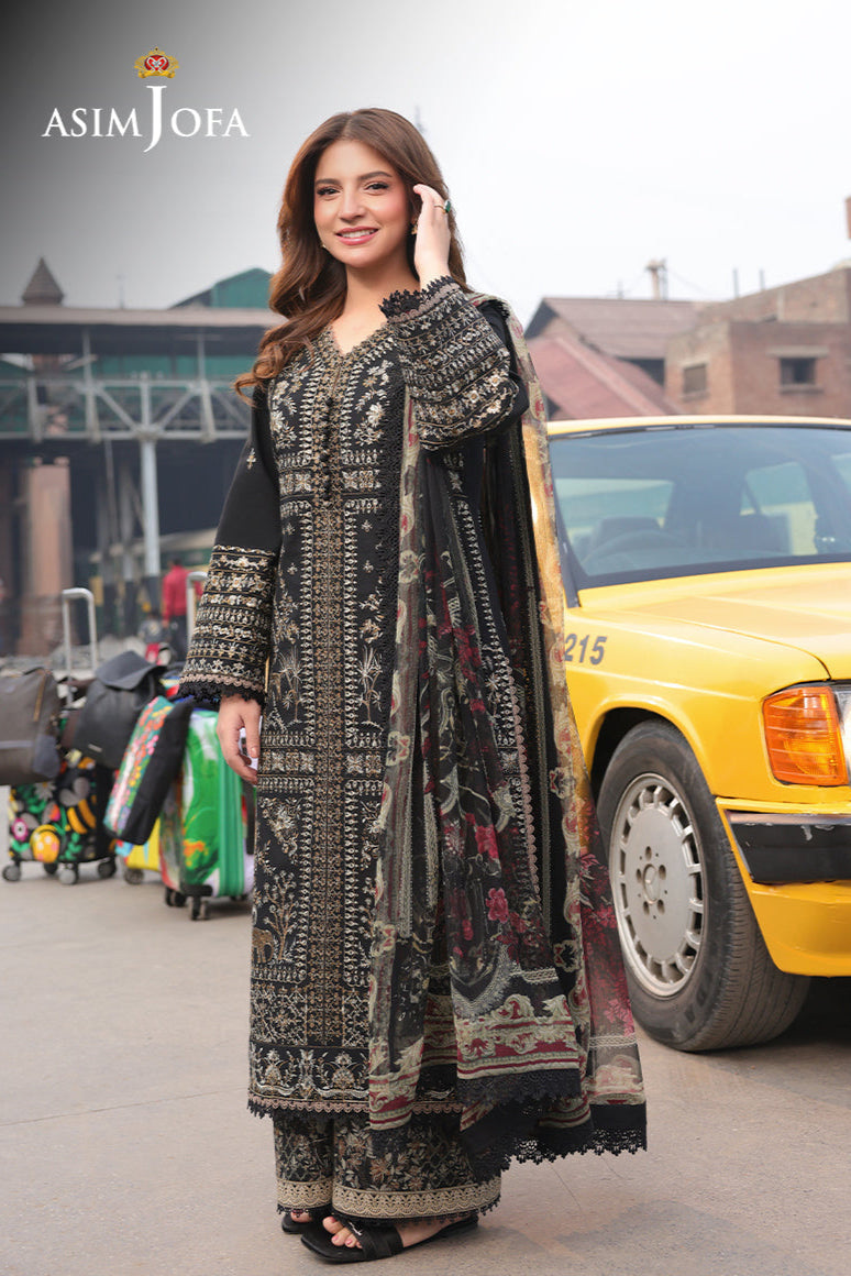 ASIM jOFA UNSTITCHED DHANAK EMBROIDERED 3PC WITH PRINTED SHAWL & PLAIN TROUSER