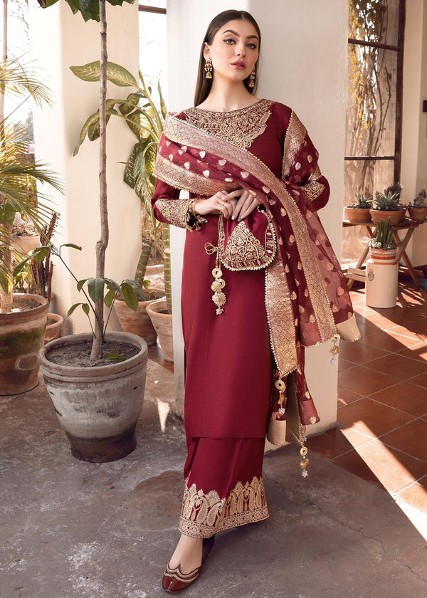 RANG E HAYA LUXURY SHAMOOZ SILK 3PC WITH BANARSI ORGANZA DUPATTA