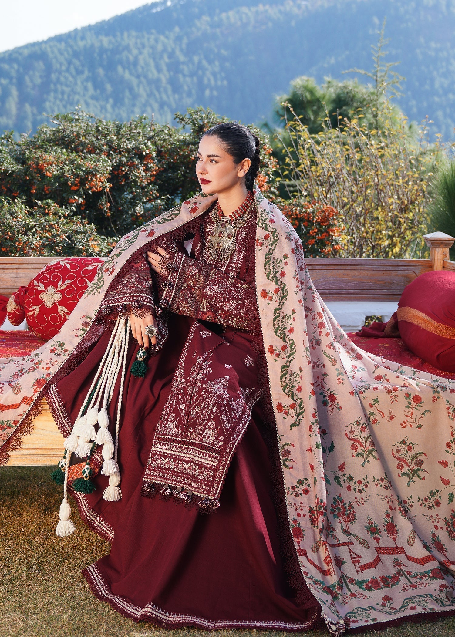 Hussain Rehar Unstitched Dhanak 3PC With Printed Shawl