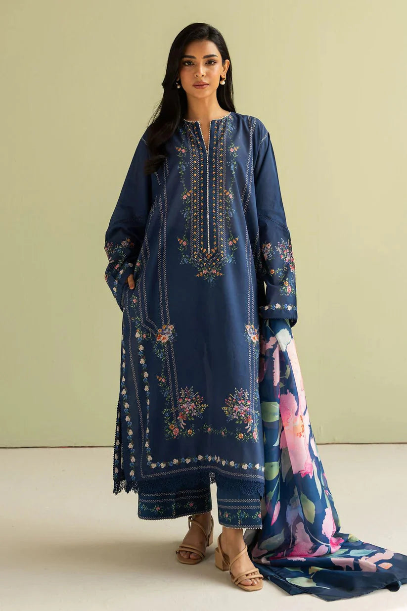 ZARA SHAHJAHAN - 3PC LAWN EMBROIDERED SHIRT WITH PRINTED CHIFFON DUPATTA (SYT-405)