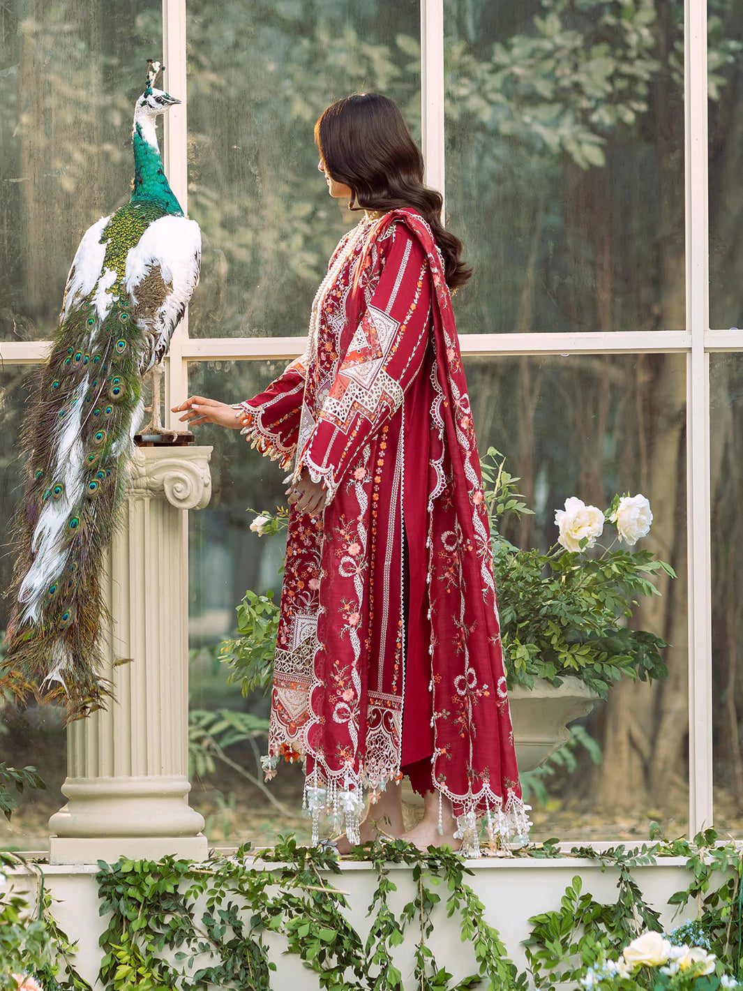 BIN ILYAS DHANAK EMBROIDERED 3PC WITH DHANAK EMBROIDERED SHAWL (SYT-244B)