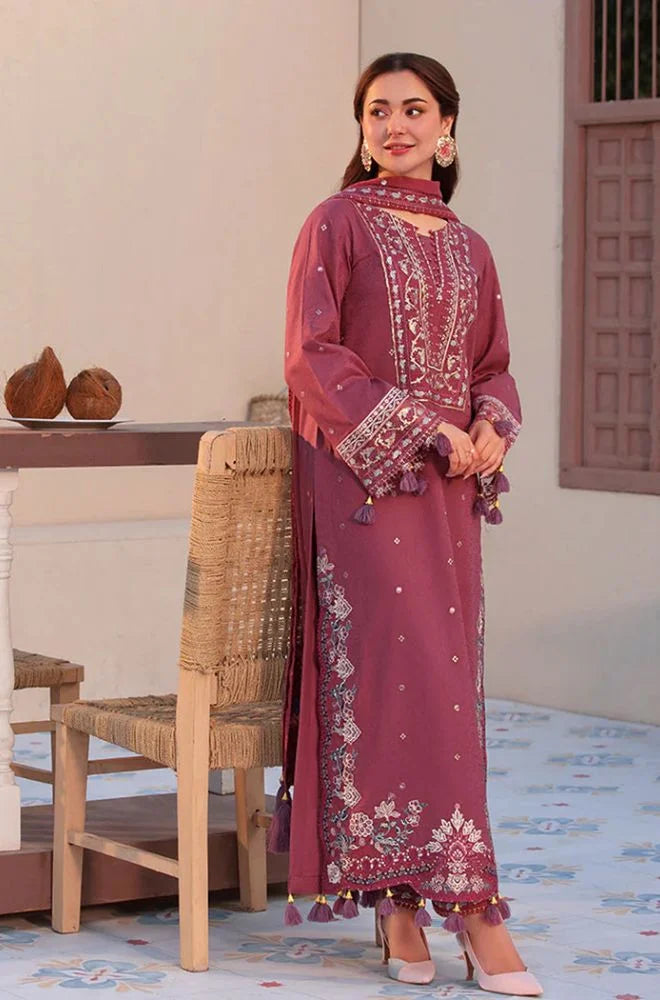 ALLAYS - 3PC LAWN EMBROIDERED SHIRT WITH BAMBER CHIFFON FOUR SIDED EMBROIDERED DUPATTA (SYT-406)