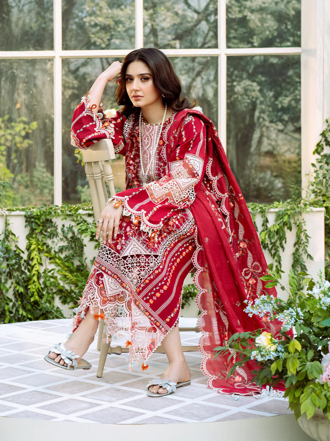 BIN ILYAS DHANAK EMBROIDERED 3PC WITH DHANAK EMBROIDERED SHAWL (SYT-244B)