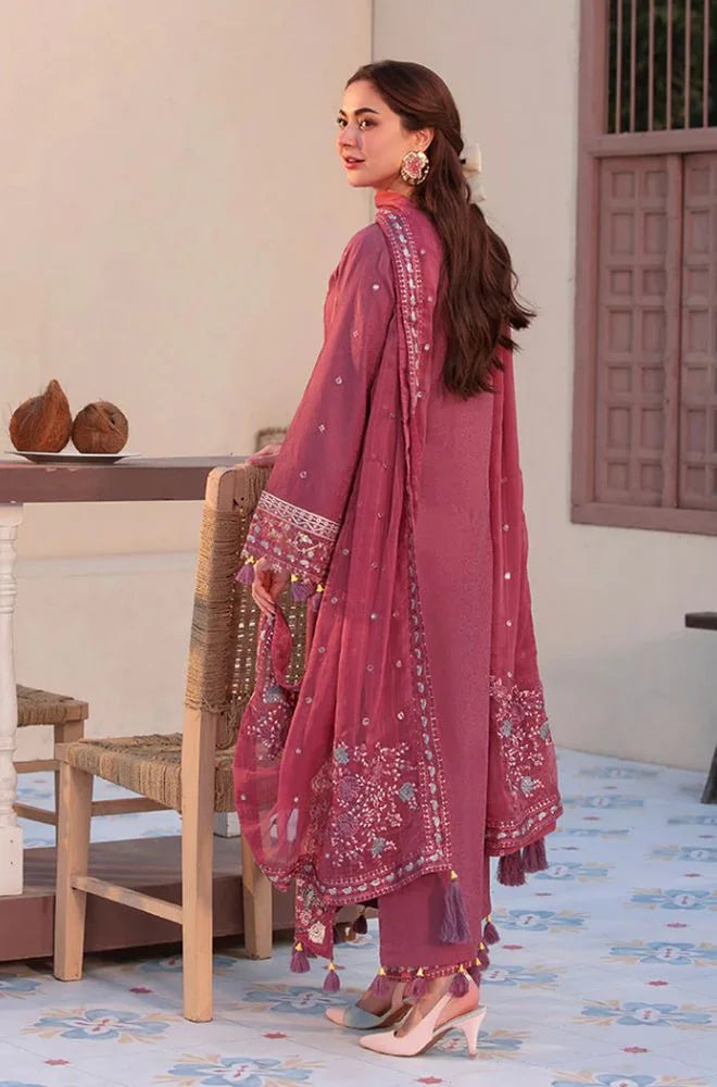 ALLAYS - 3PC LAWN EMBROIDERED SHIRT WITH BAMBER CHIFFON FOUR SIDED EMBROIDERED DUPATTA (SYT-406)