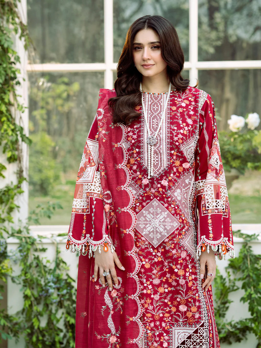 BIN ILYAS DHANAK EMBROIDERED 3PC WITH DHANAK EMBROIDERED SHAWL (SYT-244B)