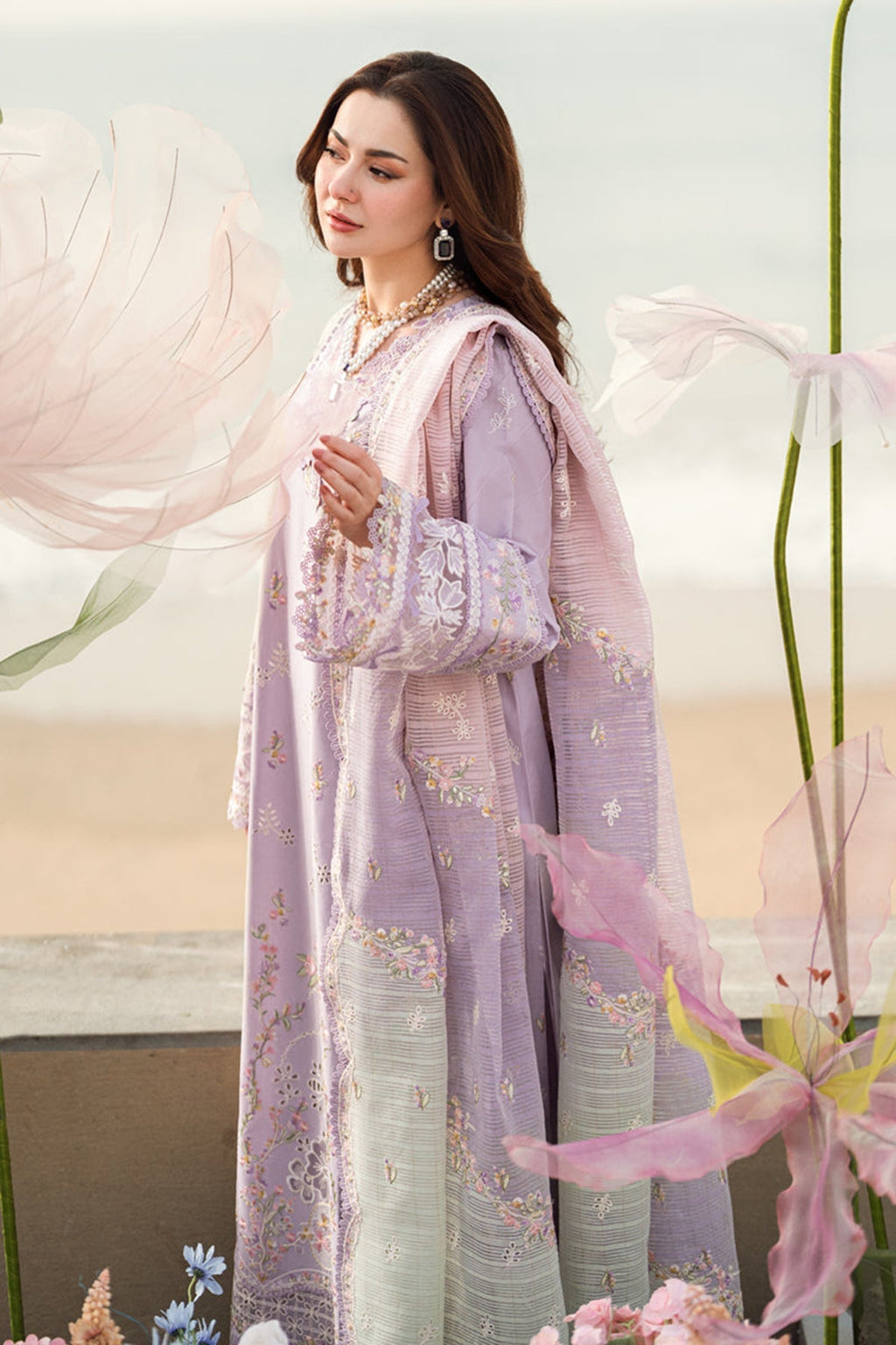 Qalamkar Embroidered Lawn 3pc with Embroidered Slub Net dupatta (SYT-446)