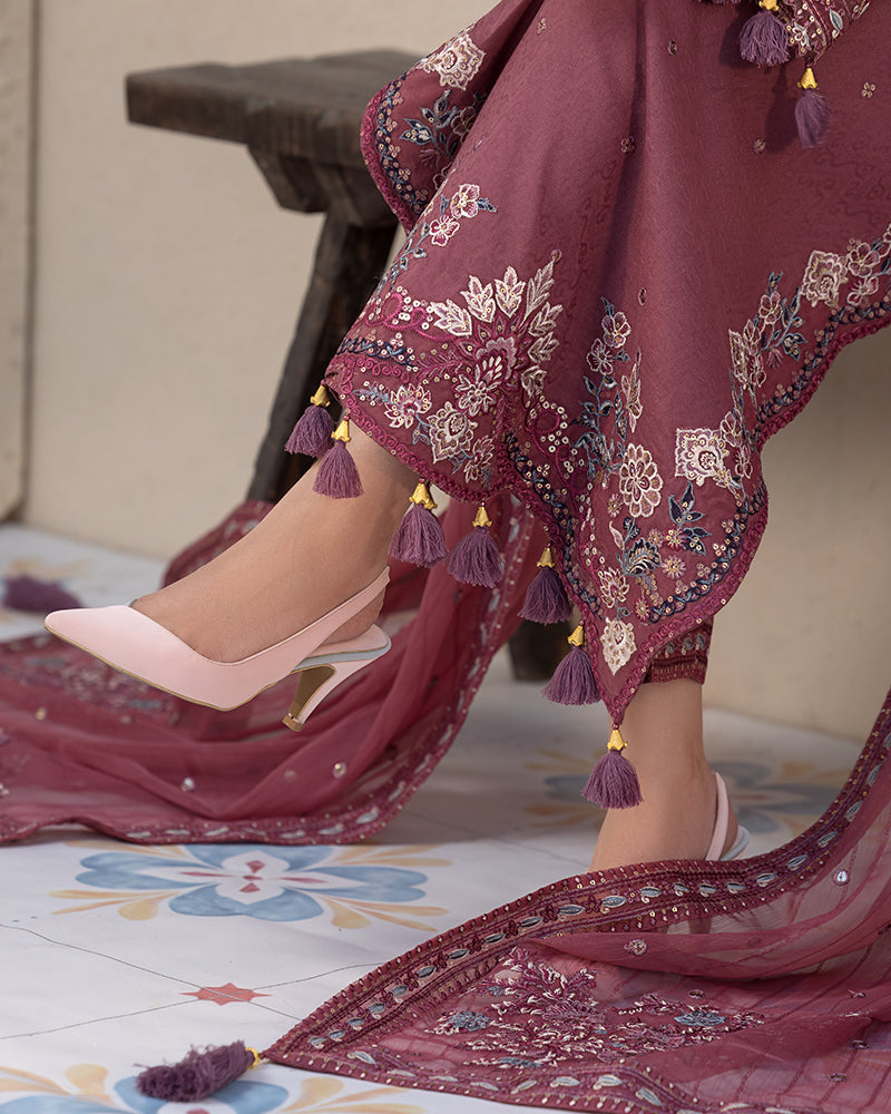 ALLY’S  Unstitched Dhanak 3PC With Embroidered Shawl