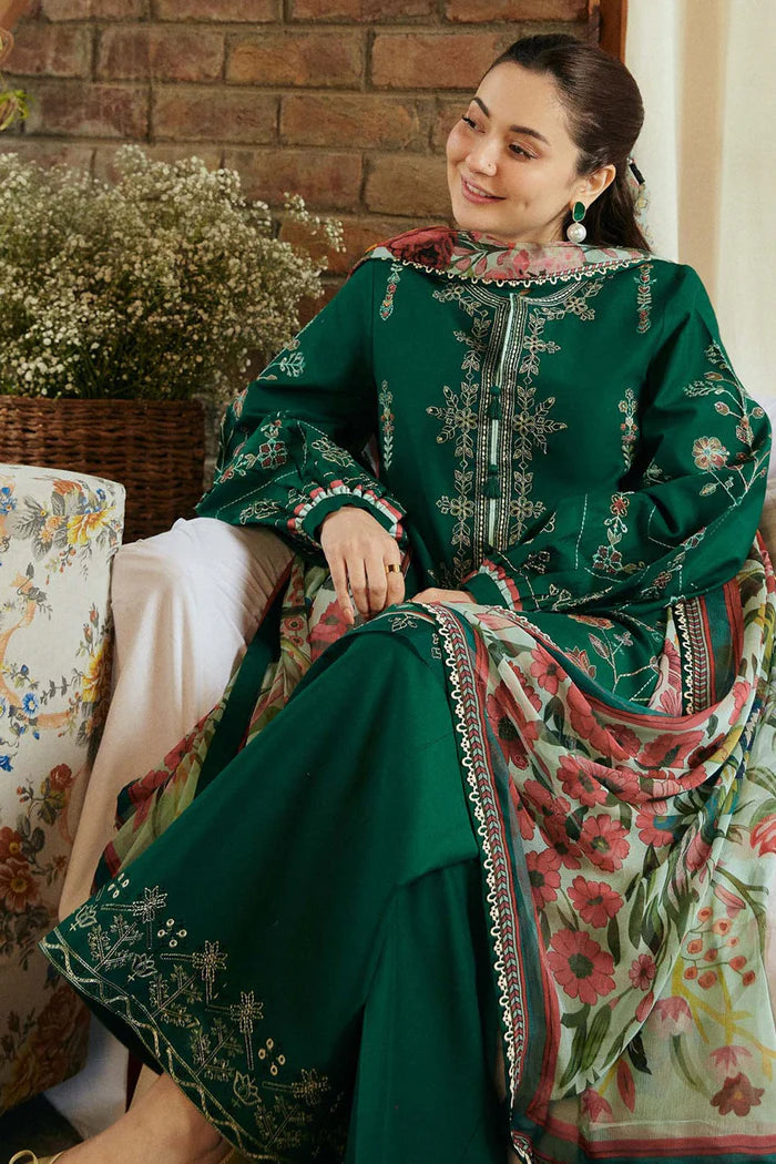 ZARA SHAHJAHAN- 3PC LAWN EMBROIDERED SHIRT WITH PRINTED CHIFFON DUPATTA (SYT-411