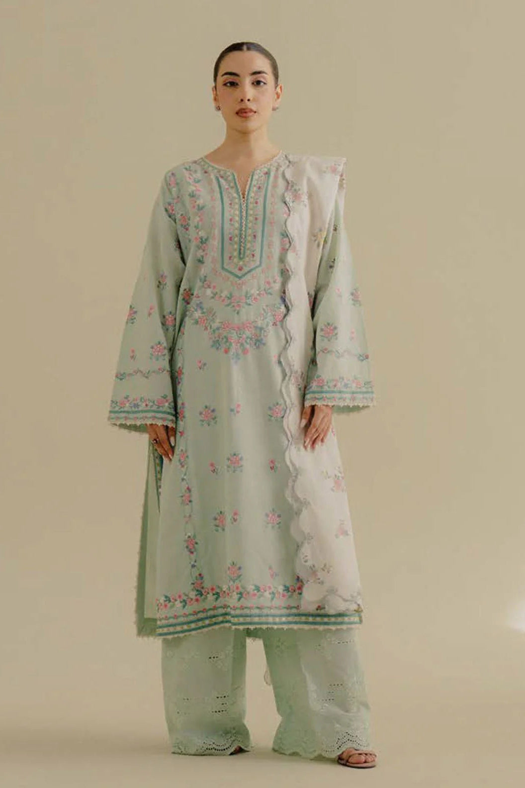 ZARA SHAHJAHAN- 3PC LAWN EMBROIDERED SHIRT WITH PRINTED CHIFFON DUPATTA (SYT-413)