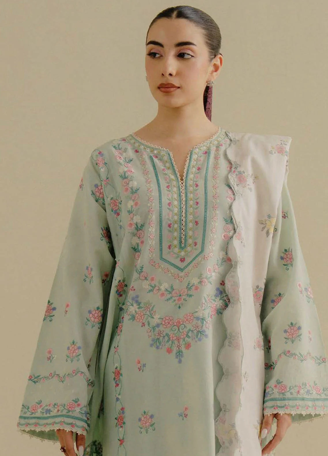 ZARA SHAHJAHAN- 3PC LAWN EMBROIDERED SHIRT WITH PRINTED CHIFFON DUPATTA (SYT-413)
