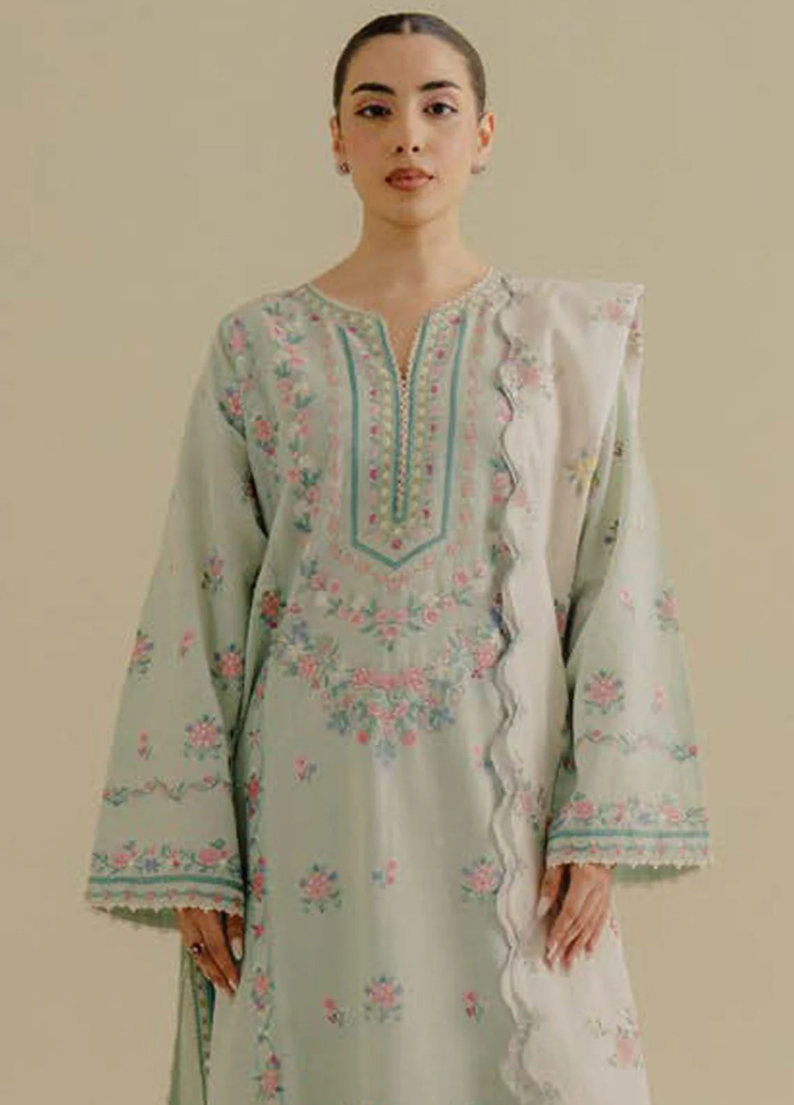 ZARA SHAHJAHAN- 3PC LAWN EMBROIDERED SHIRT WITH PRINTED CHIFFON DUPATTA (SYT-413)