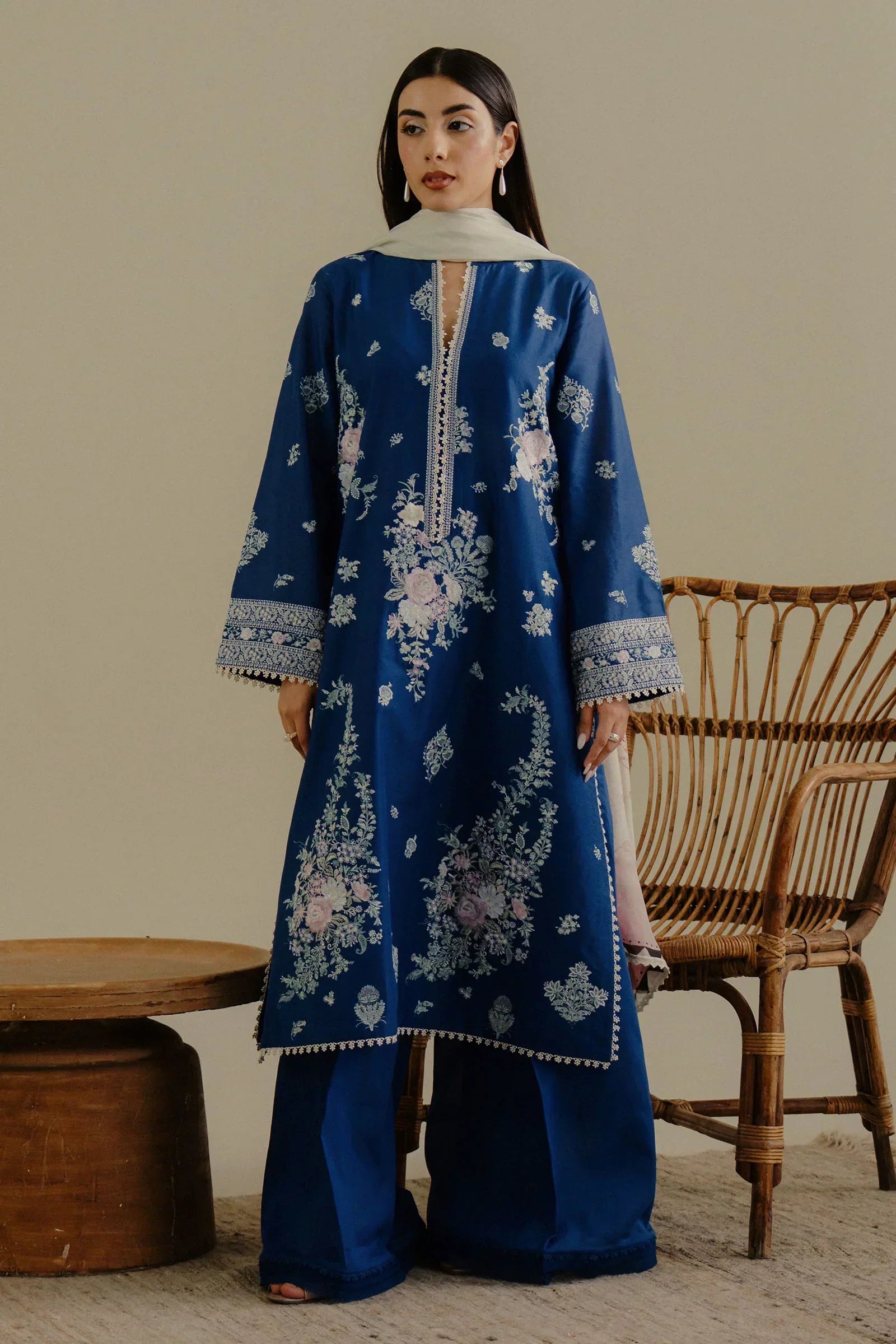 ZARA SHAHJAHAN- 3PC LAWN EMBROIDERED SHIRT WITH PRINTED CHIFFON DUPATTA (SYT-414)