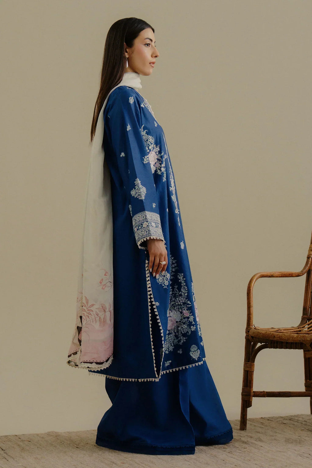 ZARA SHAHJAHAN- 3PC LAWN EMBROIDERED SHIRT WITH PRINTED CHIFFON DUPATTA (SYT-414)