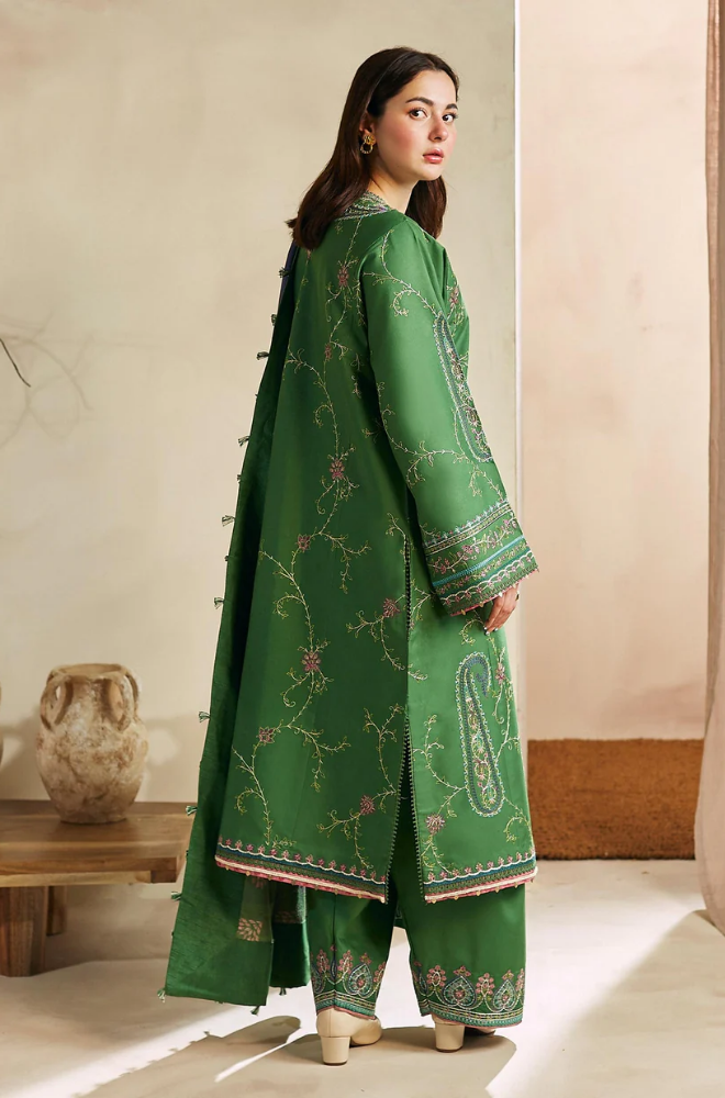 ZARA SHAH JAHAN - 3PC DHANAK EMBROIDERED SHIRT WITH PRINTED SHAWL AND TROUSER