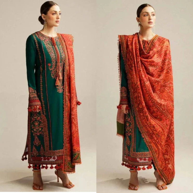 HUSSAIN REHAR | BOTTLE GREEN | UNSTITCHED LAWN 3PC